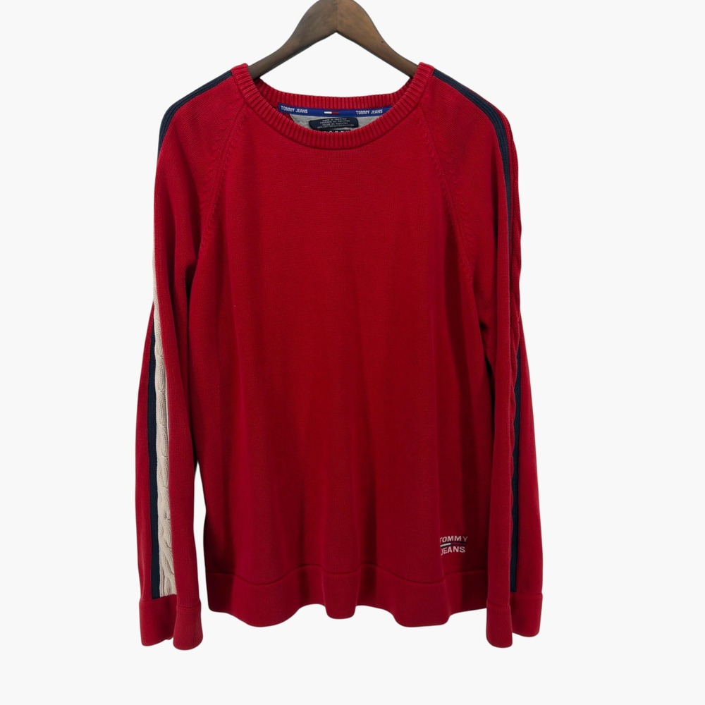 Vintage Tommy Hilfiger Red‎ Striped Sleeve Sweater Size L